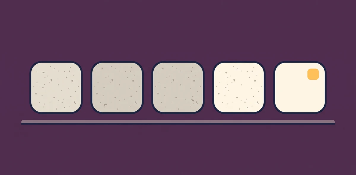 Five app icons on a shelf, four of them covered in dust.